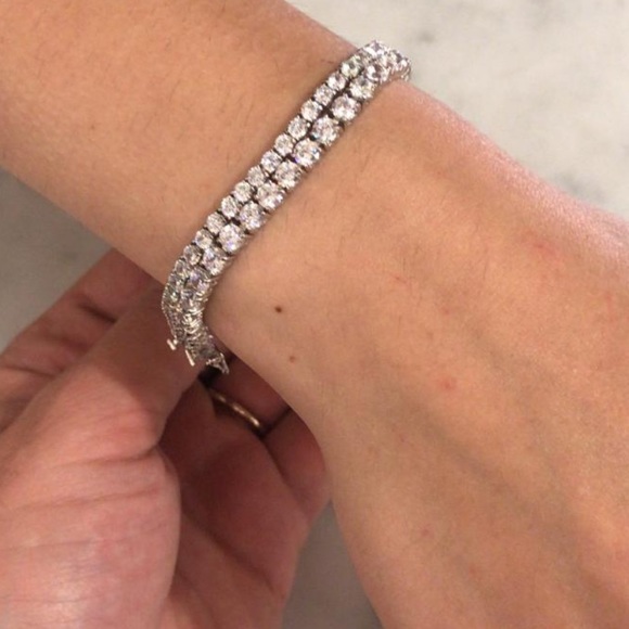 White CZ Stone Tennis Bracelet Sterling Silver - Picture 3 of 3